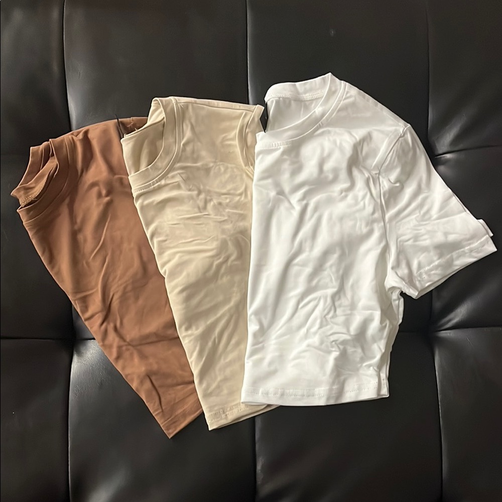 NWOT Women's Classic T-Shirt Set - White, Cream, and Brown Bundle